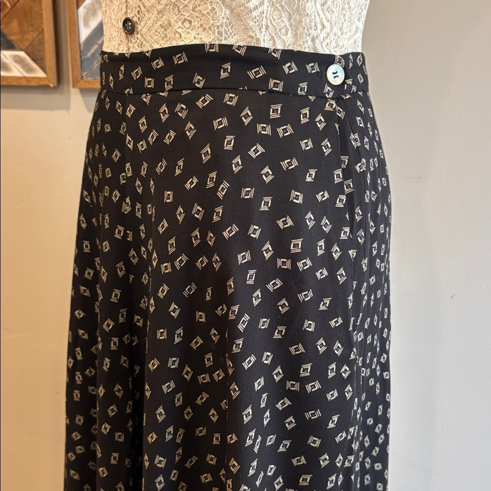 Vintage Ralph Lauren Black Patterned Maxi Skirt with Ivory Geometric Print sz 8 - Picture 5 of 11